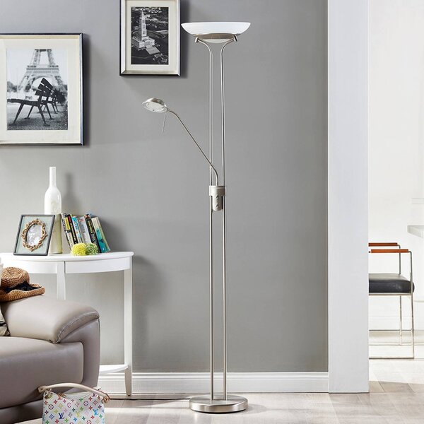 Lampada da terra con luce lettura Yveta Lindby, dimmerabile, Alluminio / Grigio / Zincato, Soggiorno / Sala da pranzo, Metallo, Moderno, Lampada LED da terra