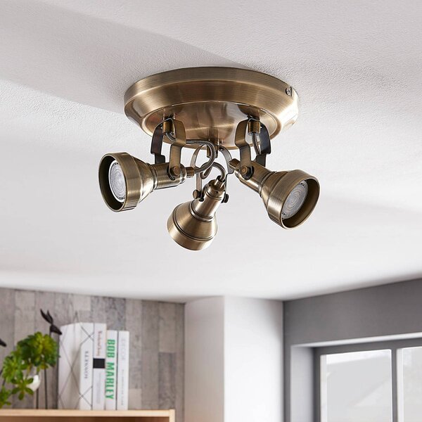 Plafoniera soffitto PERSEAS Lindby, dimmerabile, Bronzo / Ottone antico, Soggiorno / Sala da pranzo, Metallo, Antico, Plafoniera