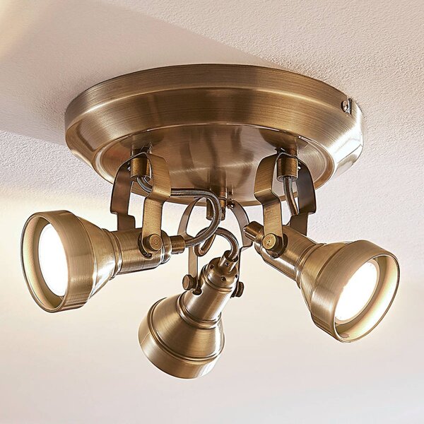 Plafoniera soffitto PERSEAS Lindby, dimmerabile, Bronzo / Ottone antico, Soggiorno / Sala da pranzo, Metallo, Antico, Plafoniera