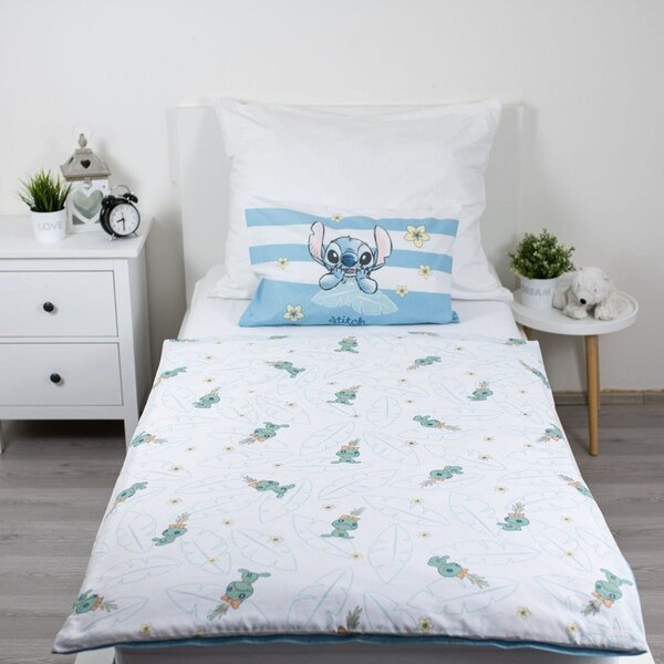 Set copripiumino e federa da bambini azzurro in cotone per culla 100x135 cm Lilo & Stitch "Tropical Hugs" – Jerry Fabrics