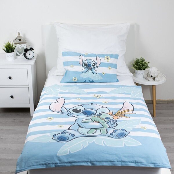 Set copripiumino e federa da bambini azzurro in cotone per culla 100x135 cm Lilo & Stitch "Tropical Hugs" – Jerry Fabrics