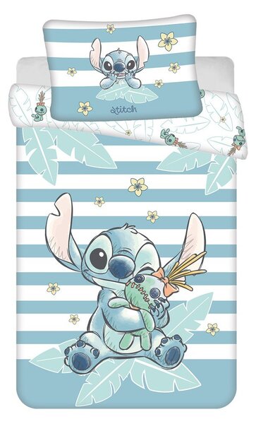 Set copripiumino e federa da bambini azzurro in cotone per culla 100x135 cm Lilo & Stitch "Tropical Hugs" – Jerry Fabrics