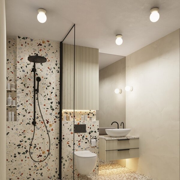 Plafoniera beige in ceramica con paralume in vetro ø 12 cm Farsa – Sollux