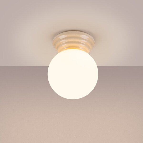 Plafoniera beige in ceramica con paralume in vetro ø 12 cm Farsa – Sollux