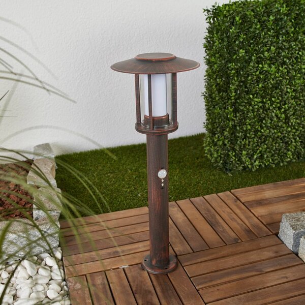 Lindby lampioncino LED Pavlos, 55 cm, color ruggine, sensore Pavlos, Marrone / Ruggine, Acciaio Inox, Campagna / Rustiche