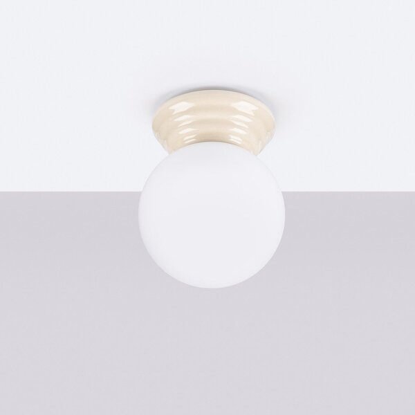 Plafoniera beige in ceramica con paralume in vetro ø 12 cm Farsa – Sollux