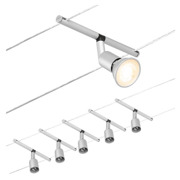 Paulmann Wire Salt sistema funi, 5 luci m cromo, Alluminio / Grigio / Zincato, Corridoio, Metallo, Moderno, Sistema di illuminazione a funi