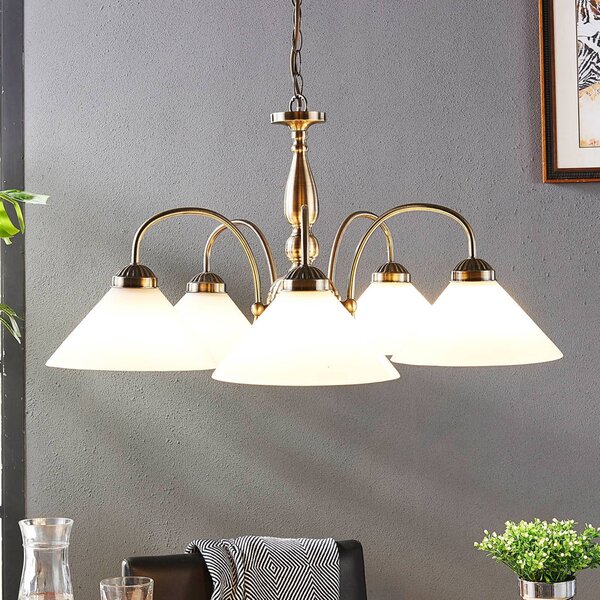Lampada a sospensione in vetro Otis Lindby, dimmerabile, Bronzo / Ottone antico, Cucina, Vetro, Antico, Lampada a sospensione