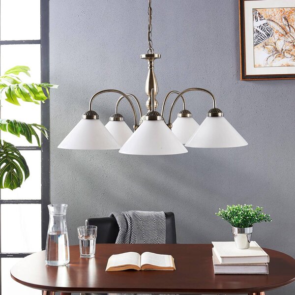 Lampada a sospensione in vetro Otis Lindby, dimmerabile, Bronzo / Ottone antico, Cucina, Vetro, Antico, Lampada a sospensione