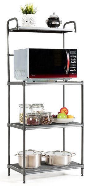 Costway Carrello da cucina per microonde con 4 livelli, Carrello da cucina multiuso, Grigio