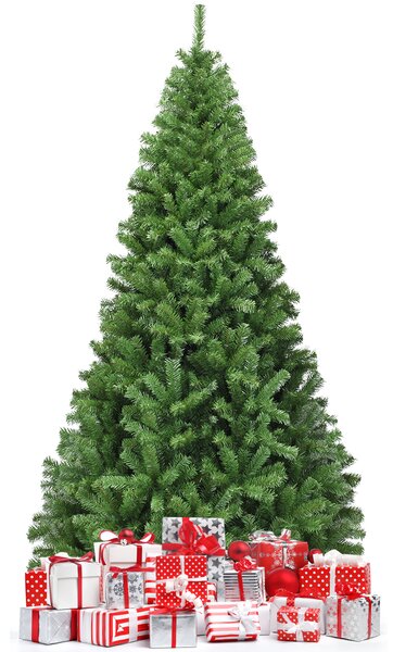 Costway Albero di Natale con aghi in PVC struttura con cerniere base di metallo, Albero di Natale non illuminato 225cm