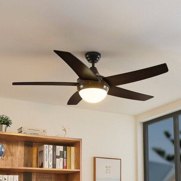 Ventilatore da soffitto Lindby con luce Auraya, silenzioso, nero Auraya, Nero, Soggiorno / Sala da pranzo, Metallo, Moderno