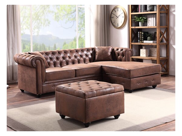 Pouf Poggiapiedi Imbottito HomCom - Marrone Scuro Per Sala O Camera - Foto 5