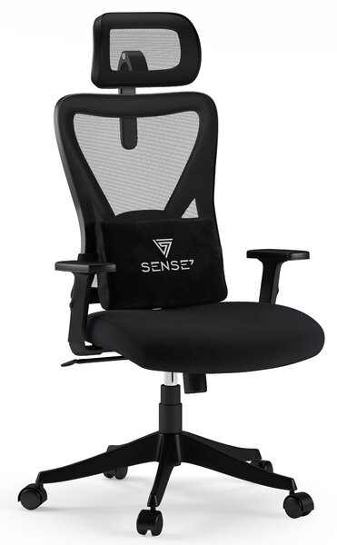 SENSE7 Tone Sedia da ufficio ergonomica Sedia da scrivania Sedia girevole Regolabile in altezza con poggiatesta e braccioli, portata fino a 130 kg, tessuto a rete, nera
