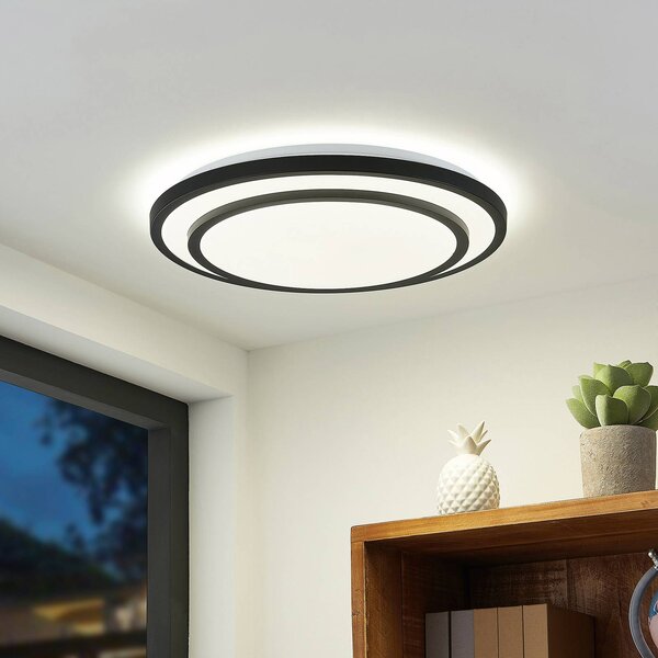 Plafoniera a LED Essina Lindby, dimmerabile, Nero, Soggiorno / Sala da pranzo, Metallo, Moderno, Plafoniera LED