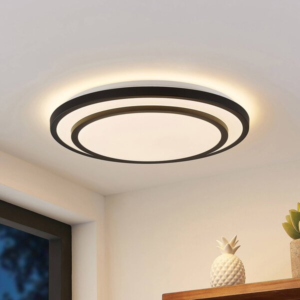 Plafoniera a LED Essina Lindby, dimmerabile, Nero, Soggiorno / Sala da pranzo, Metallo, Moderno, Plafoniera LED