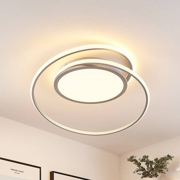 Plafoniera a LED Noud Lucande, dimmerabile, Alluminio / Grigio / Zincato, Camera da letto, Metallo, Moderno, Plafoniera LED