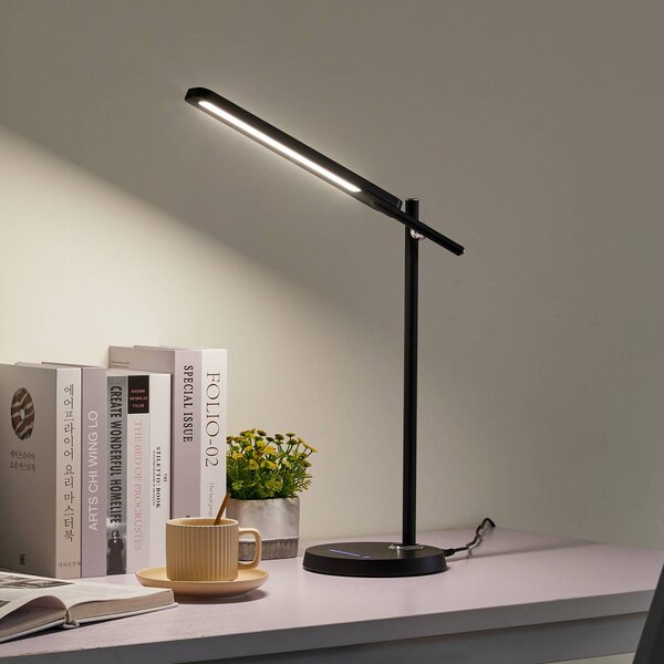 Lampada da scrivania Valtorin Lindby, dimmerabile, Nero, Studio / Ufficio, Plastica, Moderno, Lampada da tavolo LED