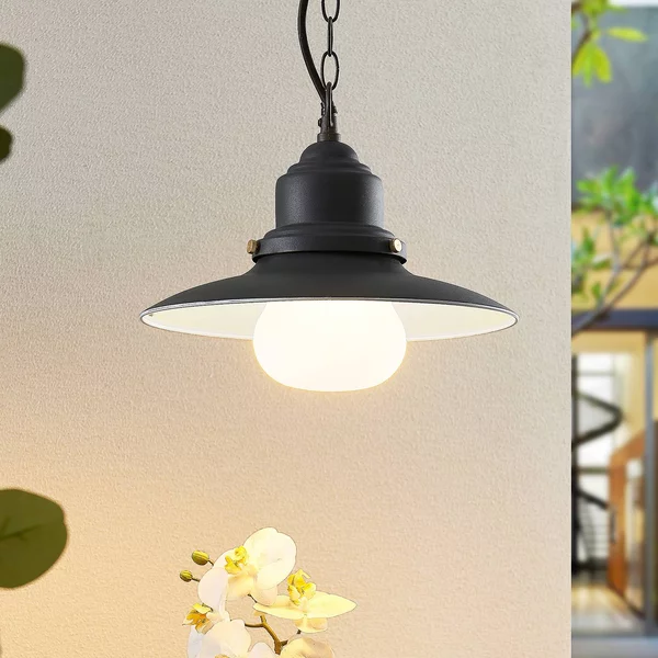 Lindby lampada a sospensione da esterno Roisin, antracite, metallo, Ø 32 cm Roisin Lindby, dimmerabile, Alluminio / Grigio / Zincato, Metallo, Marittimo