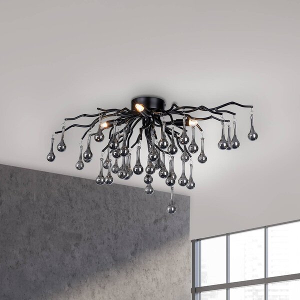 Paul Neuhaus Plafoniera in cristallo Icicle, Nero, Soggiorno / Sala da pranzo, Alluminio, Plafoniera