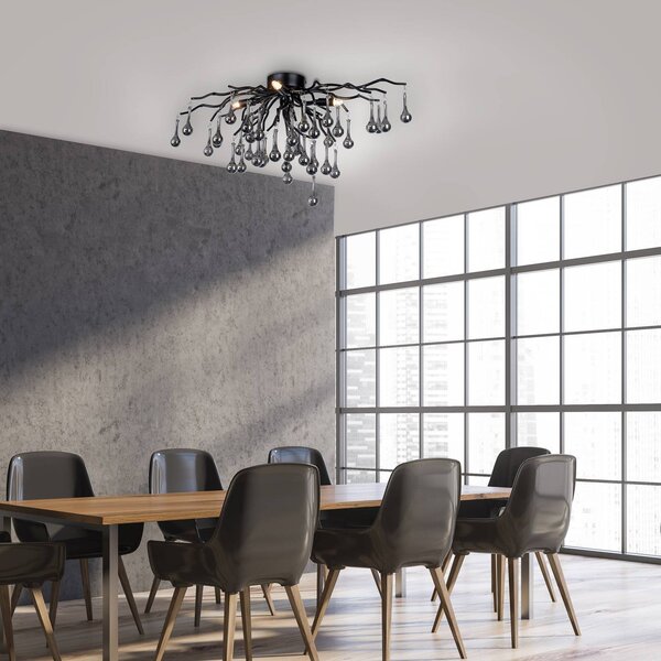 Paul Neuhaus Plafoniera in cristallo Icicle, Nero, Soggiorno / Sala da pranzo, Alluminio, Plafoniera