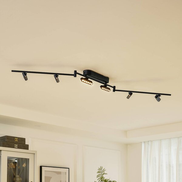 Plafoniera a LED Eldrin Lindby, dimmerabile, Nero, Soggiorno / Sala da pranzo, Metallo, Moderno, Plafoniera LED