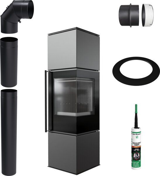 Stufa a libera installazione KRATKI REN M Right 7kW Ø150 Set nero