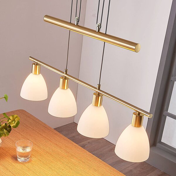 Lampada a sospensione Simeon Lindby, dimmerabile, Ottone / Oro, Soggiorno / Sala da pranzo, Vetro, Moderno, Lampada a sospensione