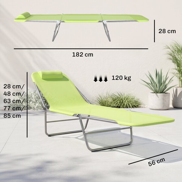 Outsunny Lettino da Giardino Pieghevole, Schienale Reclinabile, Cuscino Incluso, Lettino Prendisole, 182x56x24.5cm, Verde|Aosom