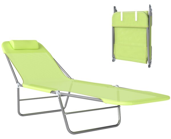 Outsunny Lettino da Giardino Pieghevole, Schienale Reclinabile, Cuscino Incluso, Lettino Prendisole, 182x56x24.5cm, Verde|Aosom