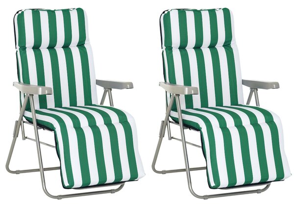 Outsunny Sdraia da Giardino lettino prendisole da terrazzo pieghevole arredamento giardino da giardino Braccioli Reclinabili, bianco e verde|Aosom