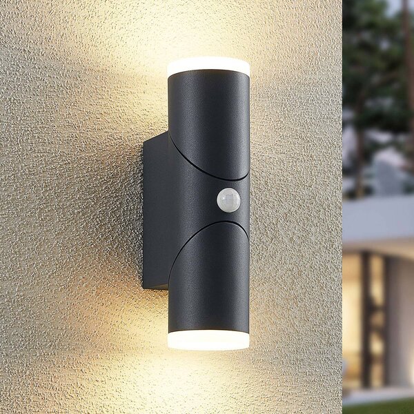 Lindby Aspyn applique LED esterni, 2 luci, sensore, Nero, Alluminio, Moderno