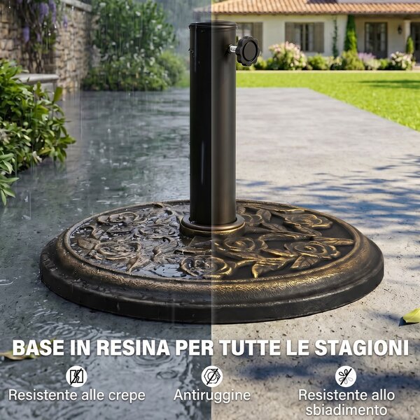 Outsunny Base per Ombrellone 9kg in Resina con Finiture in Bronzo Φ45.5 x 31.5cm Nero|Aosom