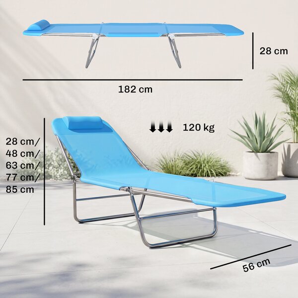 Outsunny Lettino Prendisole Pieghevole con Schienale Reclinabile e Cuscino, 182x56x24.5cm|Aosom
