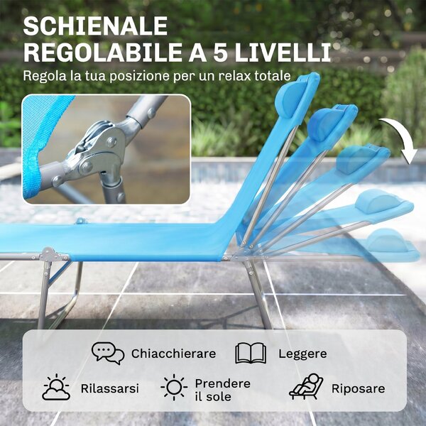 Outsunny Lettino Prendisole Pieghevole con Schienale Reclinabile e Cuscino, 182x56x24.5cm|Aosom