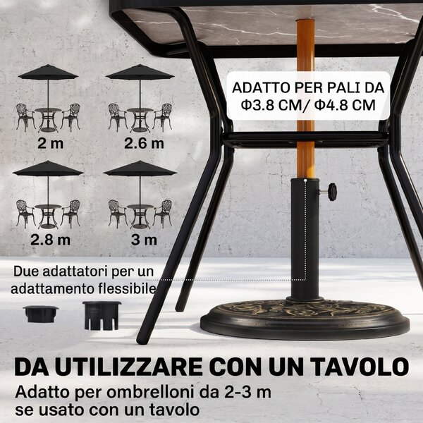 Outsunny Base per Ombrellone 9kg in Resina con Finiture in Bronzo Φ45.5 x 31.5cm Nero|Aosom