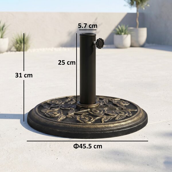 Outsunny Base per Ombrellone 9kg in Resina con Finiture in Bronzo Φ45.5 x 31.5cm Nero|Aosom