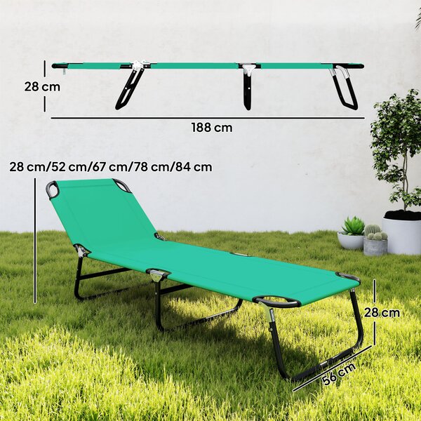 Outsunny Sdraio per Piscina Pieghevole, Sdraio da Giardino con Schienale Reclinabile su 4 Posizioni, 190x56x28cm, Verde|Aosom