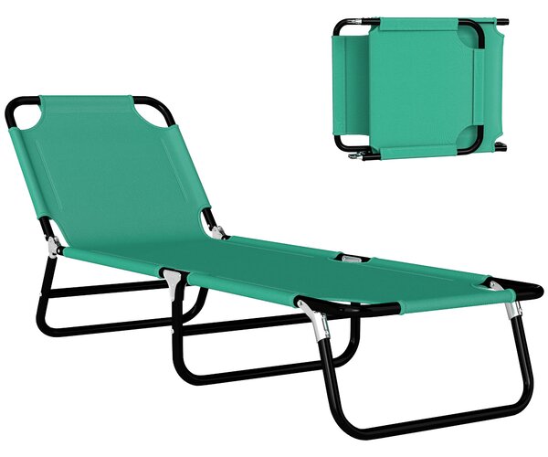 Outsunny Sdraio per Piscina Pieghevole, Sdraio da Giardino con Schienale Reclinabile su 4 Posizioni, 190x56x28cm, Verde|Aosom