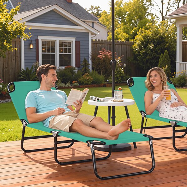 Outsunny Sdraio per Piscina Pieghevole, Sdraio da Giardino con Schienale Reclinabile su 4 Posizioni, 190x56x28cm, Verde|Aosom