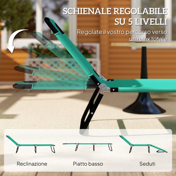 Outsunny Sdraio per Piscina Pieghevole, Sdraio da Giardino con Schienale Reclinabile su 4 Posizioni, 190x56x28cm, Verde|Aosom