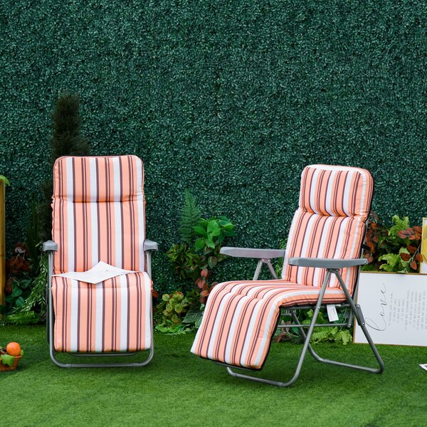 Outsunny Sedia Sdraio per Esterni da 2 Pezzi Pieghevole e Reclinabile, Lettino Prendisole con Cuscino Imbottito, Arancione|Aosom