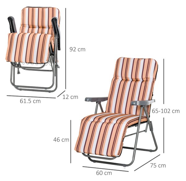 Outsunny Sedia Sdraio per Esterni da 2 Pezzi Pieghevole e Reclinabile, Lettino Prendisole con Cuscino Imbottito, Arancione|Aosom