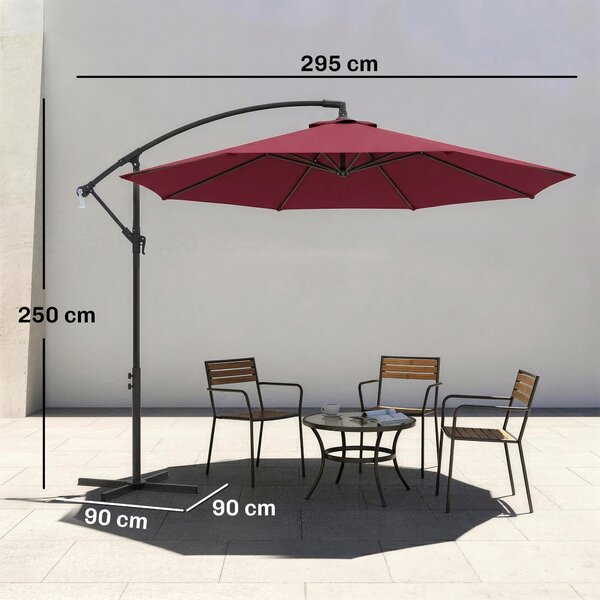 Outsunny Ombrellone da Giardino Decentrato Φ2.95m con Struttura in Metallo, 8 Braccia, Manovella, Base a Croce, Rosso Scuro | Aosom