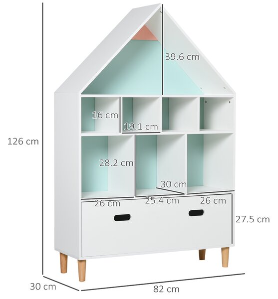 HOMCOM Scaffale Libreria Organizzatore Armadietto a Scomparti per bambini con cassetto scomparto in legno bainco rosa blu|Aosom