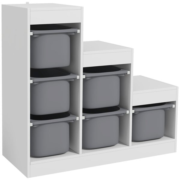 ZONEKIZ Mobiletto Scaffale a 3 livelli Portagiochi con 9 Cestini Rimovibili in MDF e Tessuto, per 3-8anni, 63x30x60cm, Grigio e Bianco|Aosom Italy