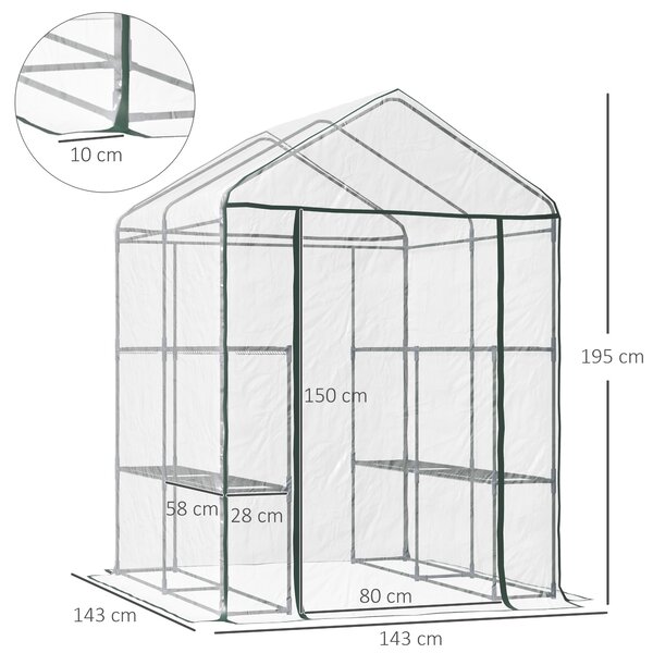 Outsunny Serra da Giardino in PVC Trasparente con cerniera e Ripiani, Serra da Balcone con Scaffali per Piante Orto,1.43 x 1.43 x 1.95m | Aosom Italy
