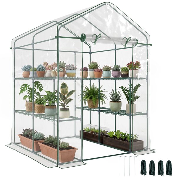 Outsunny Serra da Giardino in PVC Trasparente con cerniera e Ripiani, Serra da Balcone con Scaffali per Piante Orto,1.43 x 1.43 x 1.95m | Aosom Italy