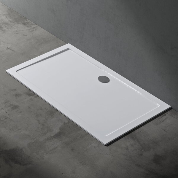 Doporro Piatto Doccia 90x140 cm Rettangolare in Acrilico Rinforzato Bianco Lucido, Altezza 4 cm Ultrasottile, con Piletta di Scarico Cromata Inclusa - Faro2