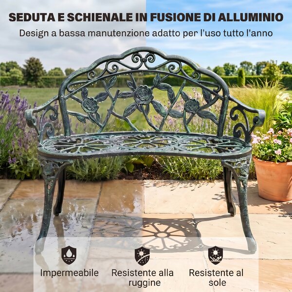 Outsunny Panca da Giardino Panca da Parco Mobili da Giardino in Metallo a 2 Posti (Modello 3)